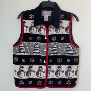 Vintage Tantrums Christmas Snowman Velvet Satin Knit Vest